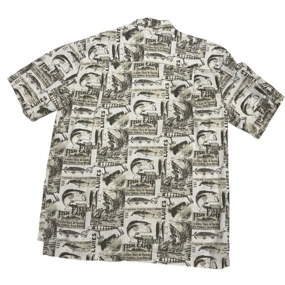 Woolrich Mens Light Olive Fish Signs AllOver Print Linen/Cotton ButtonUp Shirt L - Picture 7 of 8